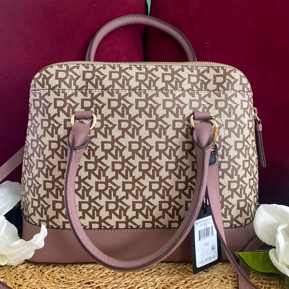 DKNY Bryant Medium Round Satchel, Tan & Mauve - Picture 2 of 14